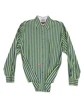 Vintage 90s Michael Kors green navy stripe dress shirt size large